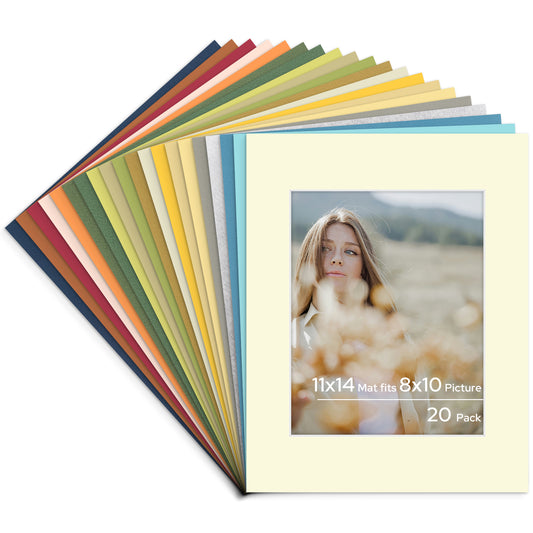 11x14 Mix Color Photo Mats with Whitecore Fits 8x10 Picture-Pack Of 20