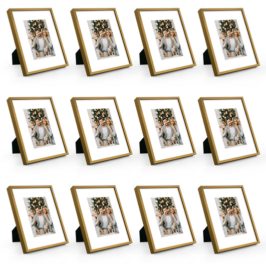 8x10 Aluminum Picture Frame for 5x7 Photo with White Mat and Real Glass(Bronze)-Pack of 12