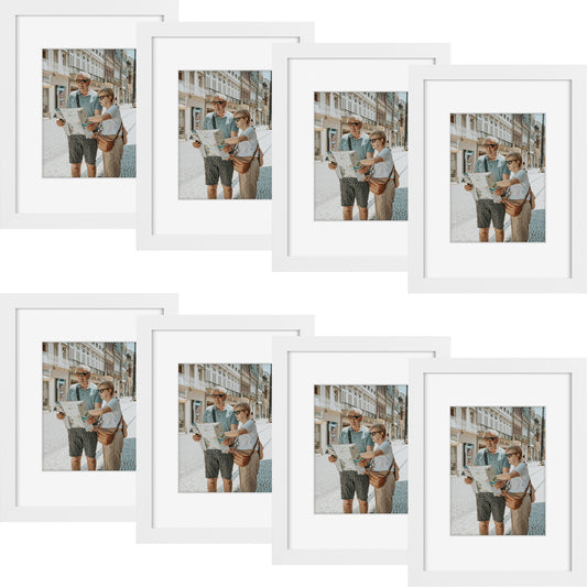 9x12 Picture Frame for 6x8 Picture with White Mat and Tempered Glass- Pack of 8