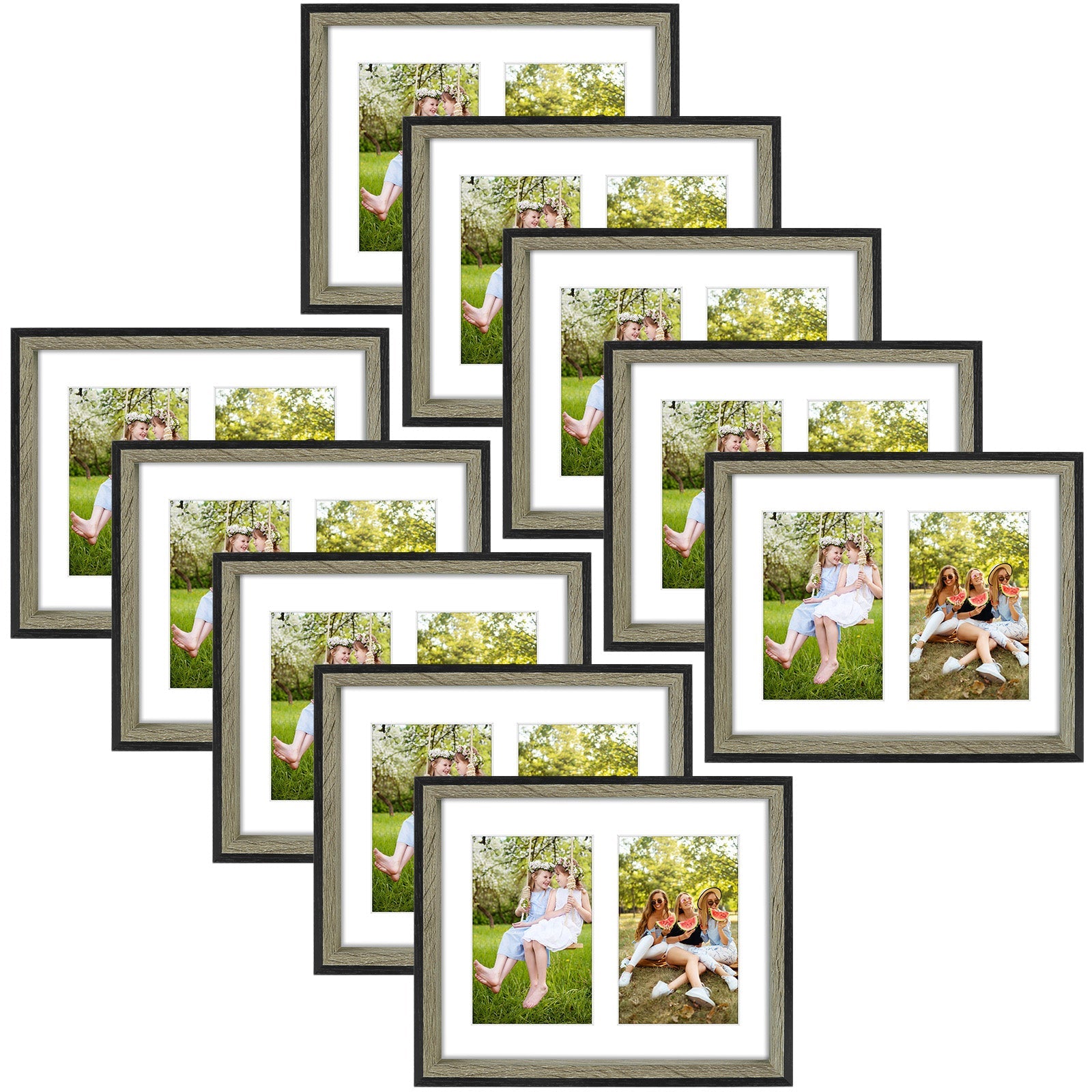 8x10 Collage Frames Displays Two 4x6 Photos with White Mat and Real Glass(8 Pack) Grey & Black Picture Frame Golden State Art