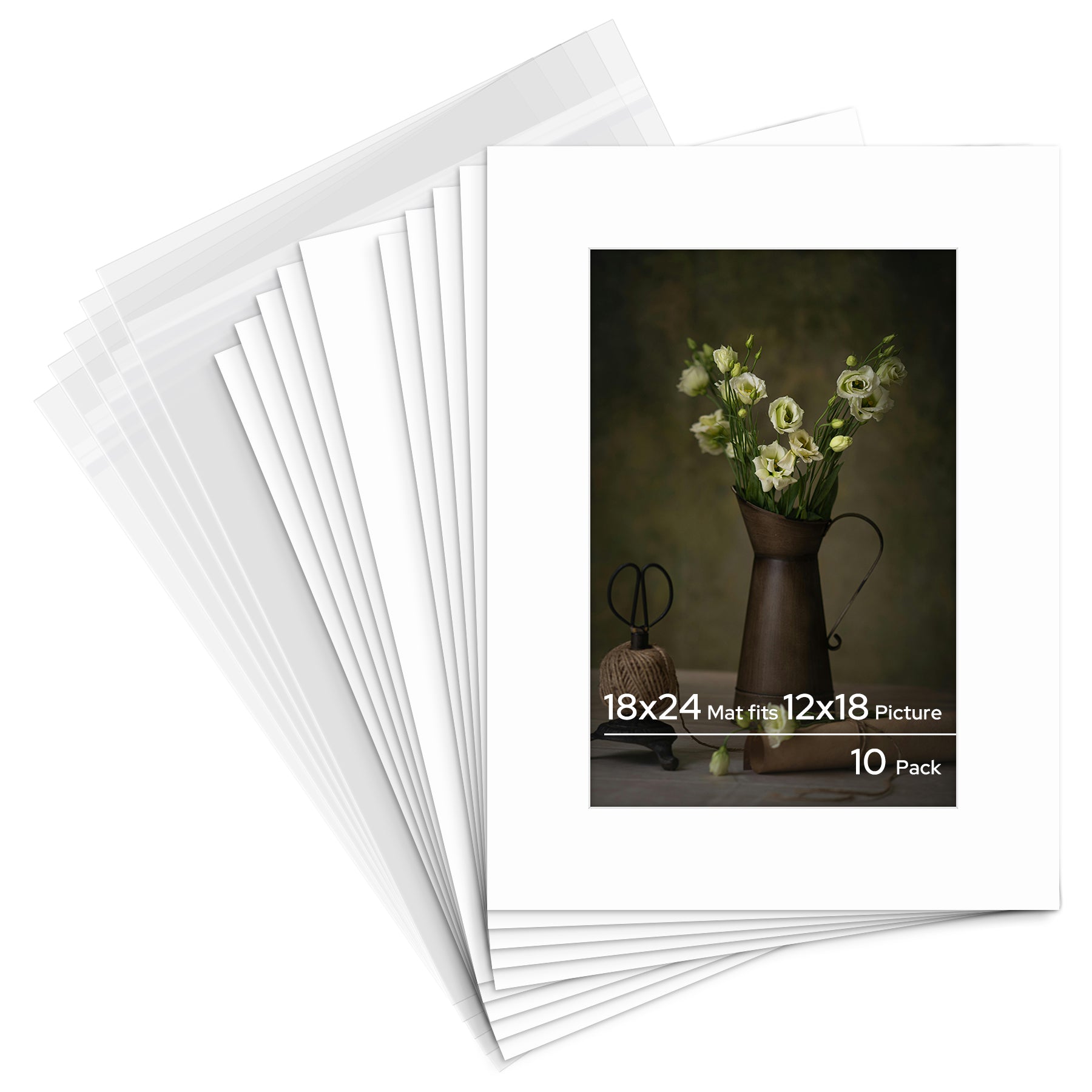 18x24 Pre-cut Mat with Whitecore with Backing Board and Clear Bag 10 Pack 12x18 White #501 Mat Boards Golden State Art