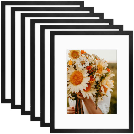 16x20 MDF Frame 0.71 Inch for 11x14 Picture with White Mat- Pack of 6 Black Picture Frames Golden State Art