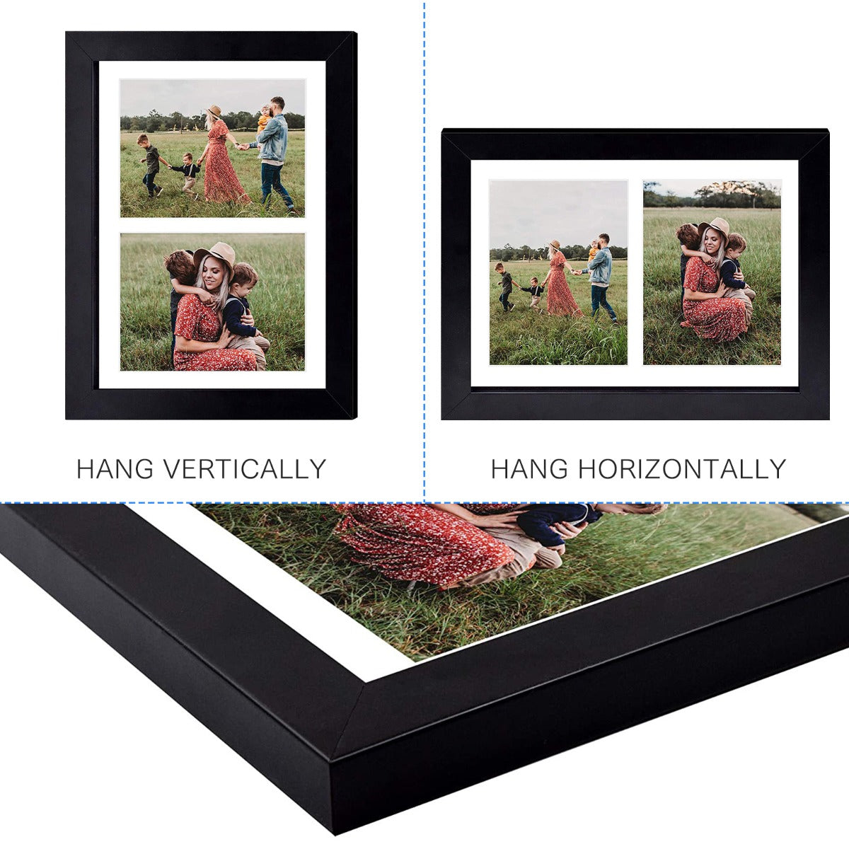 8.5x11 Wood Frame For 2-5x7 Photos with Mat and Real Glass (10 Pack) Golden State Art