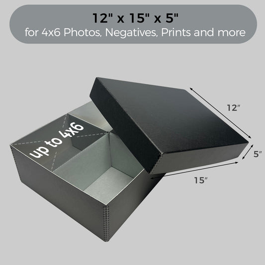 Black Oversize Archival Storage Box with Removable Lid Without Envelopes