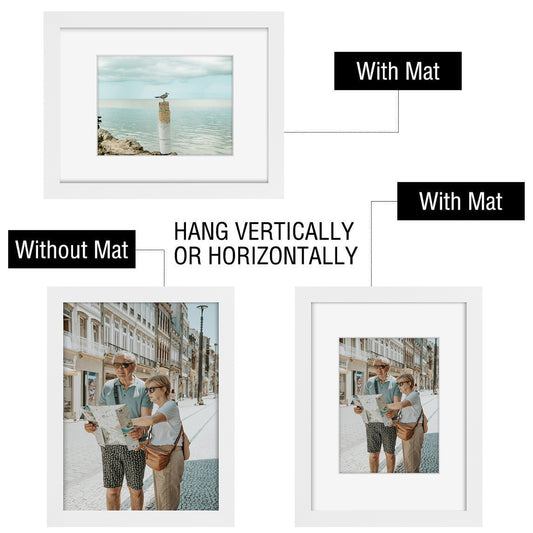 9x12 Picture Frame for 6x8 Picture with White Mat and Tempered Glass- Pack of 8