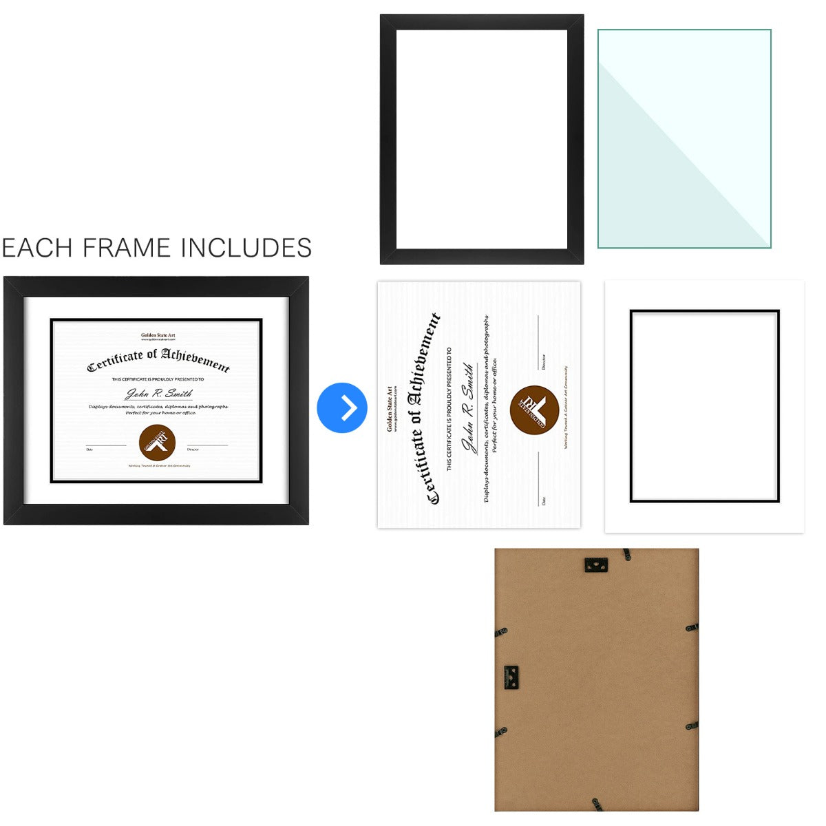 11X14 Wood Diploma Frame For 8.5x11 Documents & Certificates with Double Mat and Real Glass (10 Pack) Golden State Art