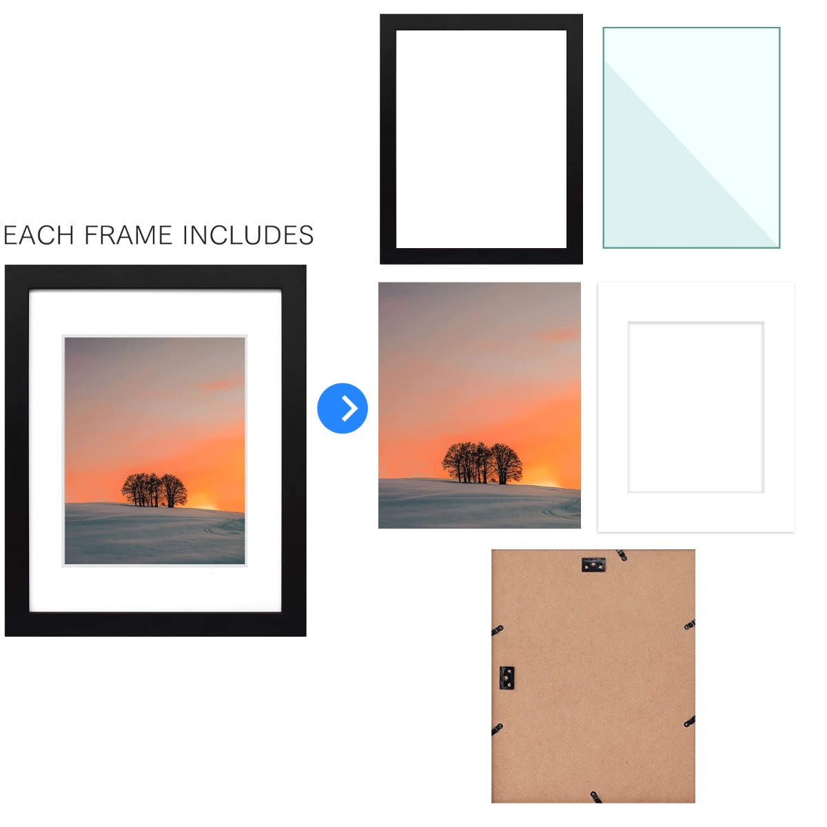 11X14 Wood Frame For 8x10 photos with White Mat and Real Glass(10 Pack) Golden State Art