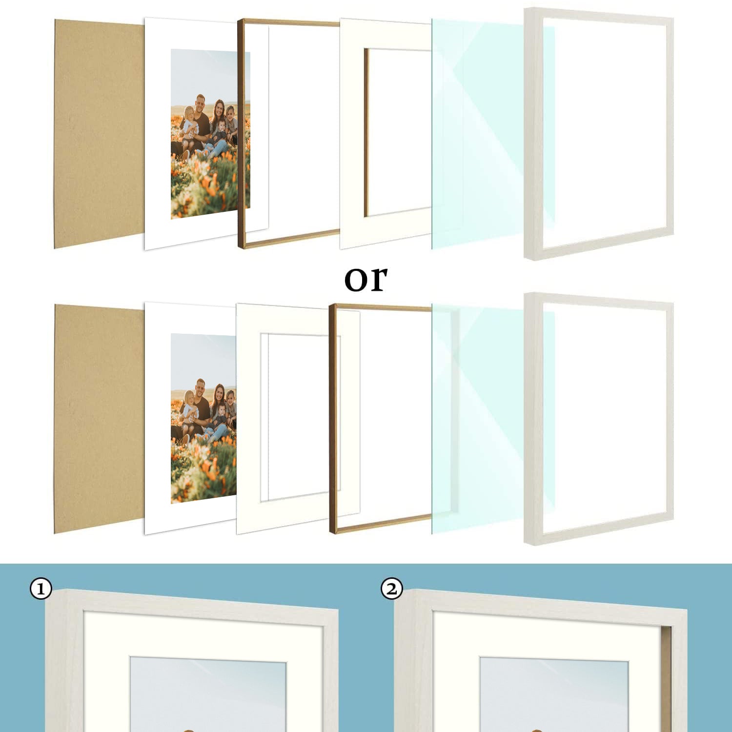 BOGO 12x16 White Frames For 8x12 Picture with Ivory Mat and Real Glass Picture Frame Golden State Art