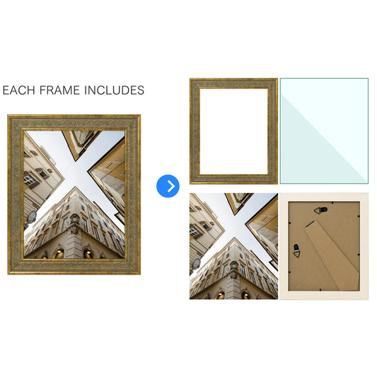 8x10 Ornate Finish Frame, Distressed Gold Polystyrene Frame - Pack of 12