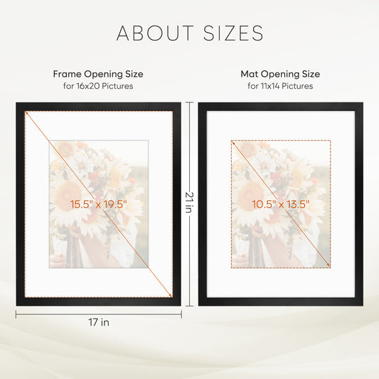 16x20 MDF Frame 0.71 Inch for 11x14 Picture with White Mat- Pack of 6 Picture Frames Golden State Art