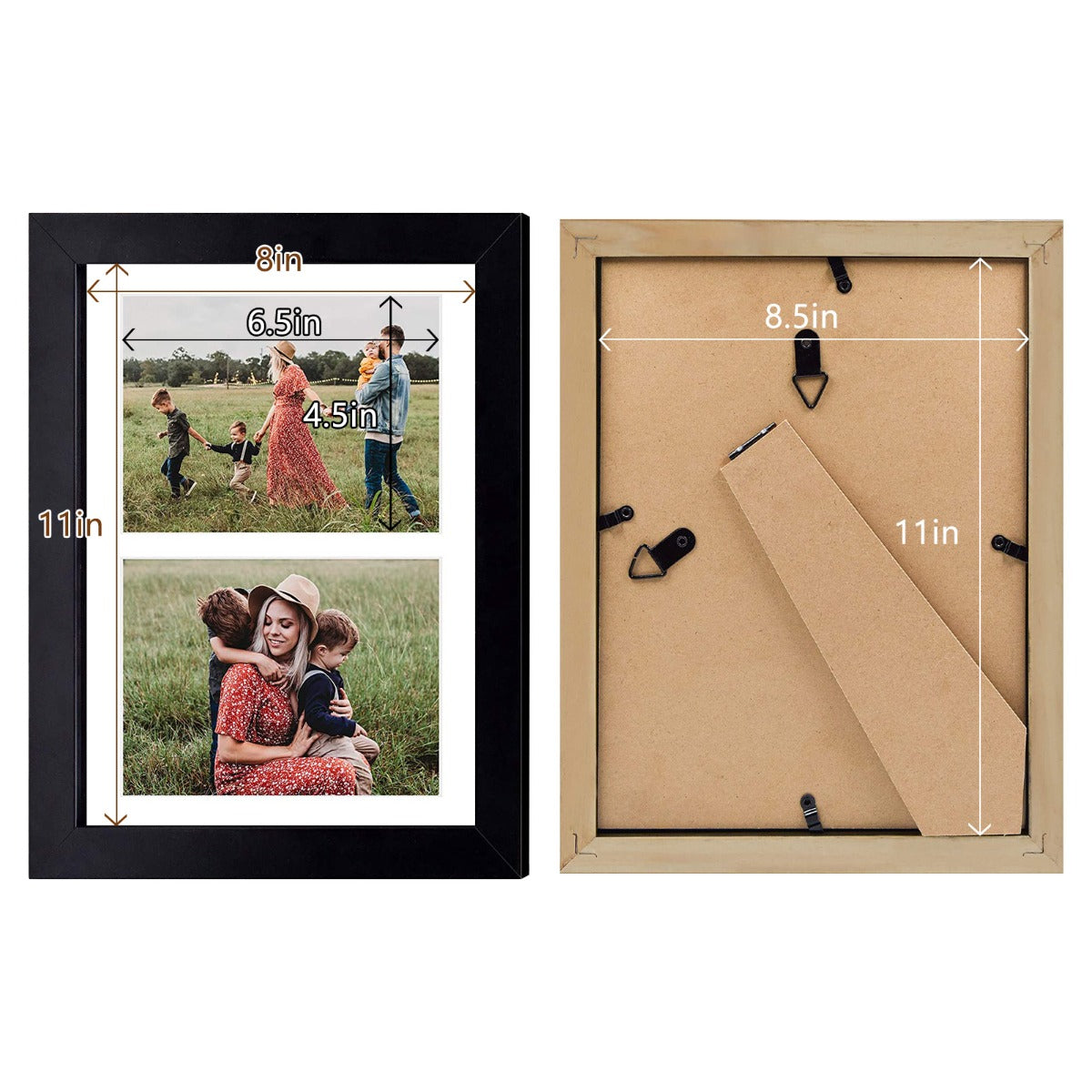 8.5x11 Wood Frame For 2-5x7 Photos with Mat and Real Glass (10 Pack) Golden State Art