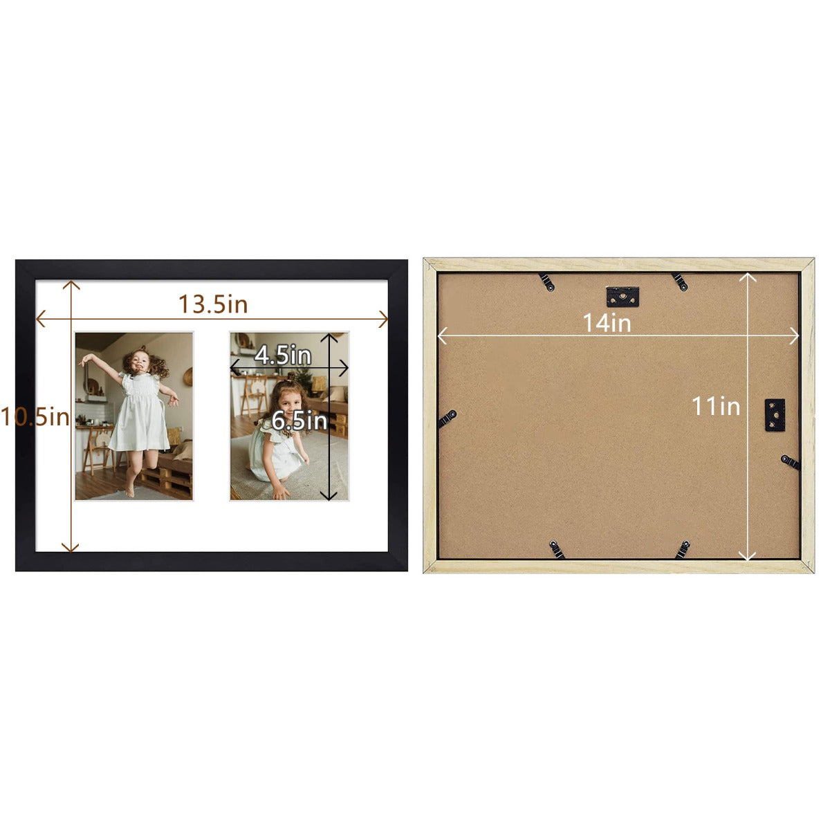 11x14 Black Wood Collage Frame For 2-5X7 photos with White Mat and Real Glass Golden State Art