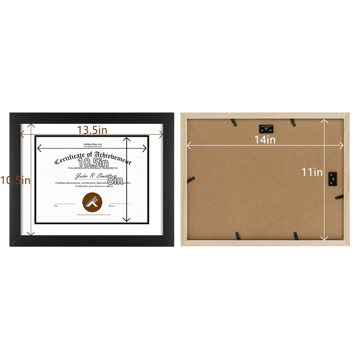 11X14 Wood Diploma Frame For 8.5x11 Documents & Certificates with Double Mat and Real Glass (10 Pack) Golden State Art