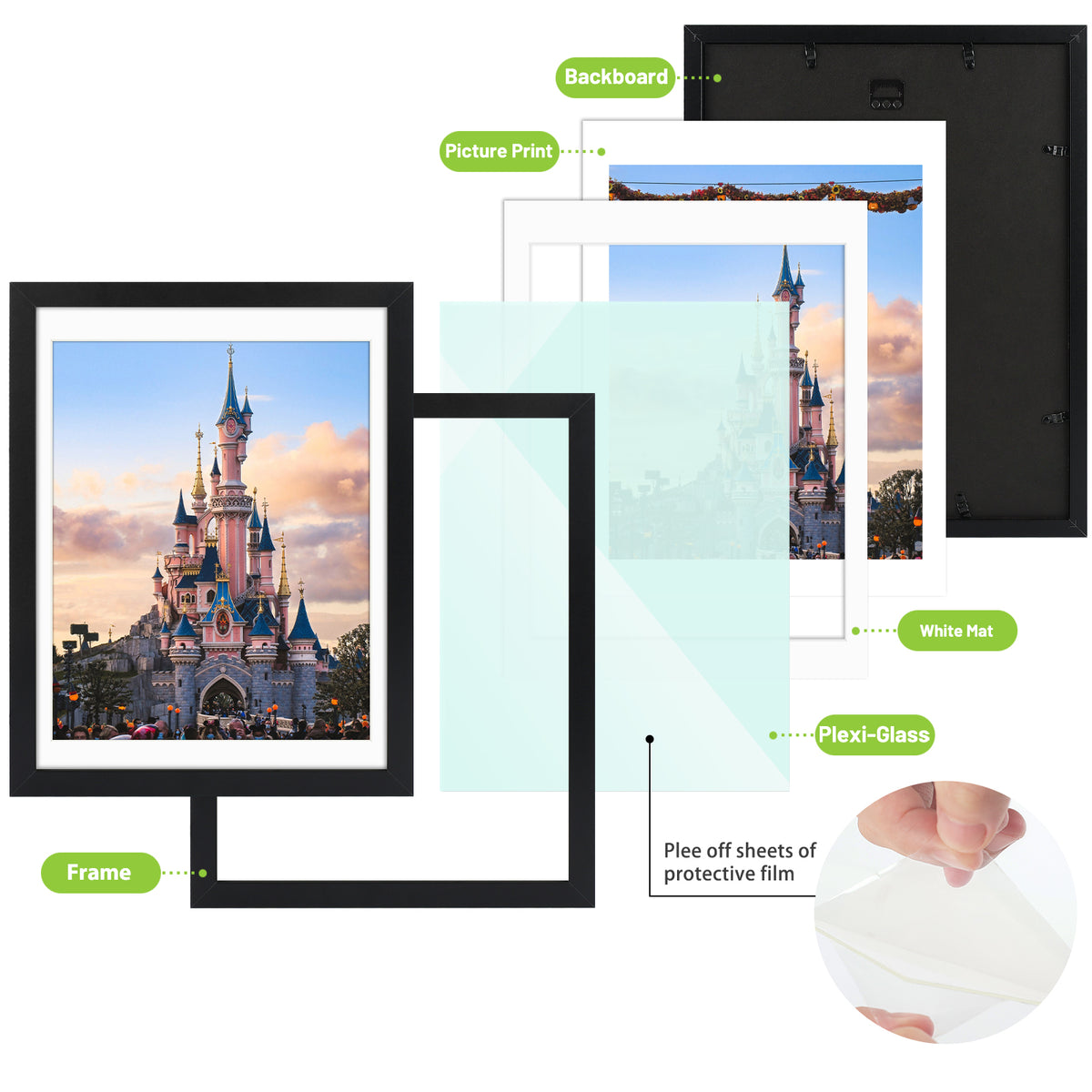 12x16 MDF Picture Frame with Mat-Pack of 8 Picture Frames Golden State Art