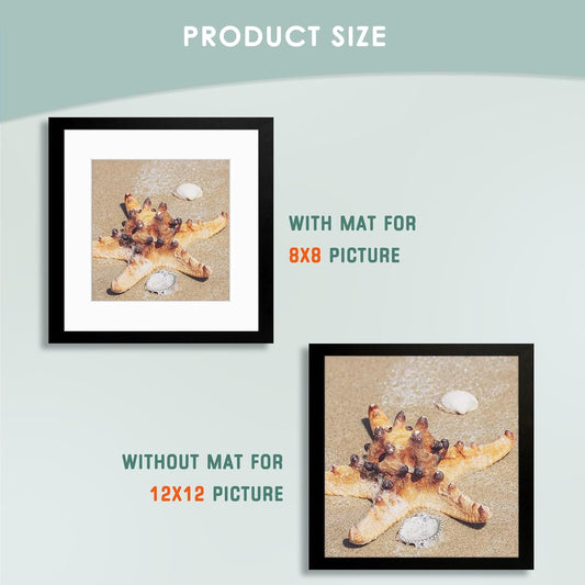 12x12 Black MDF Frame 0.71 Inch for 8x8 Picture with White Mat- Pack of 9