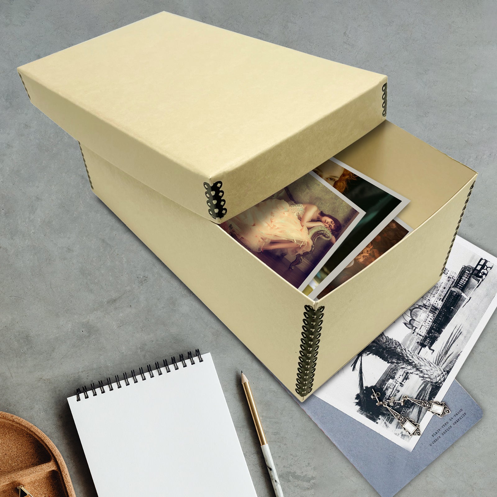Golden State Art, Photo/ Card Storage Box with Removable Lid
