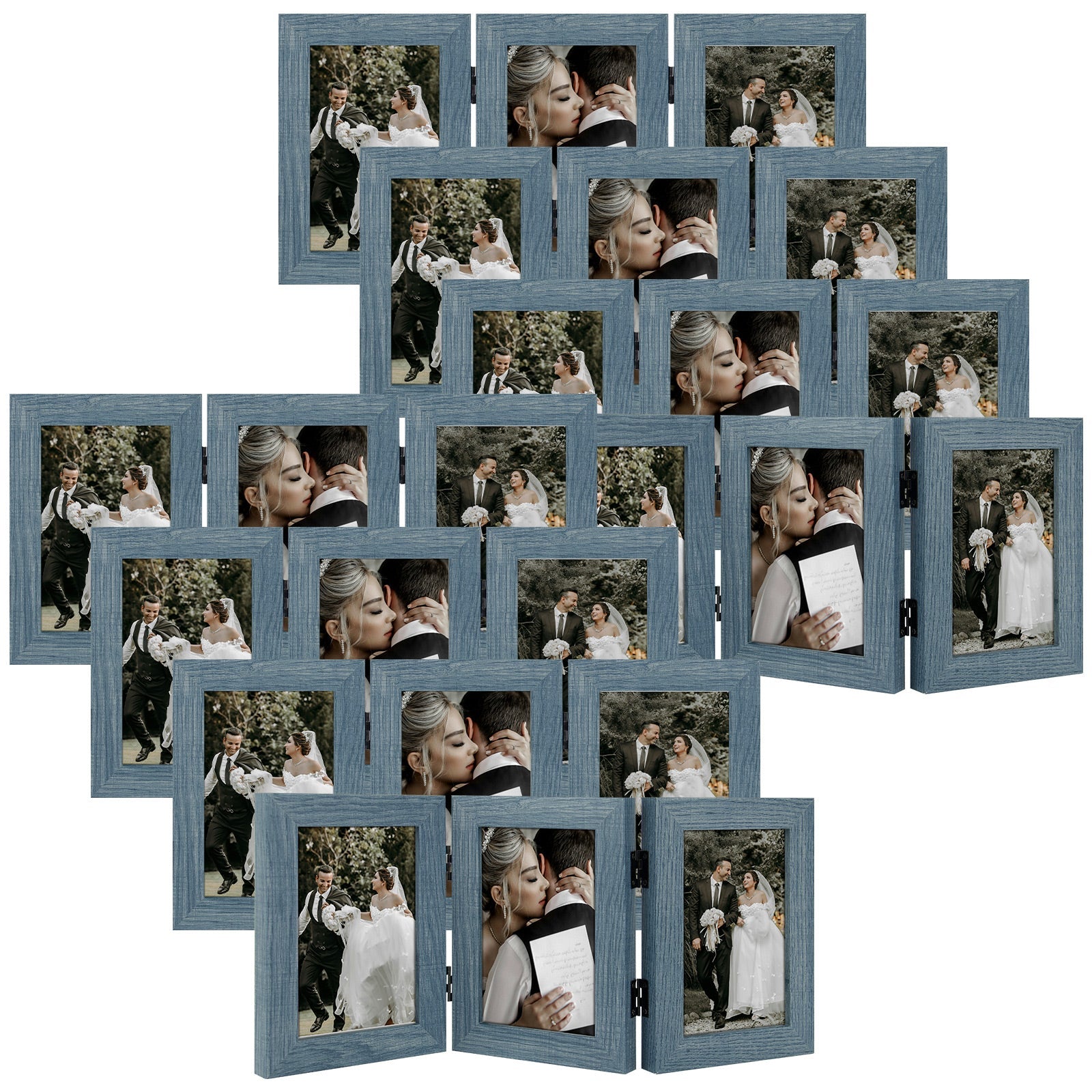 Hinged Frames Displays 3 Photos with Real Glass (8 Pack) 4x6 Blue Picture Frame Golden State Art