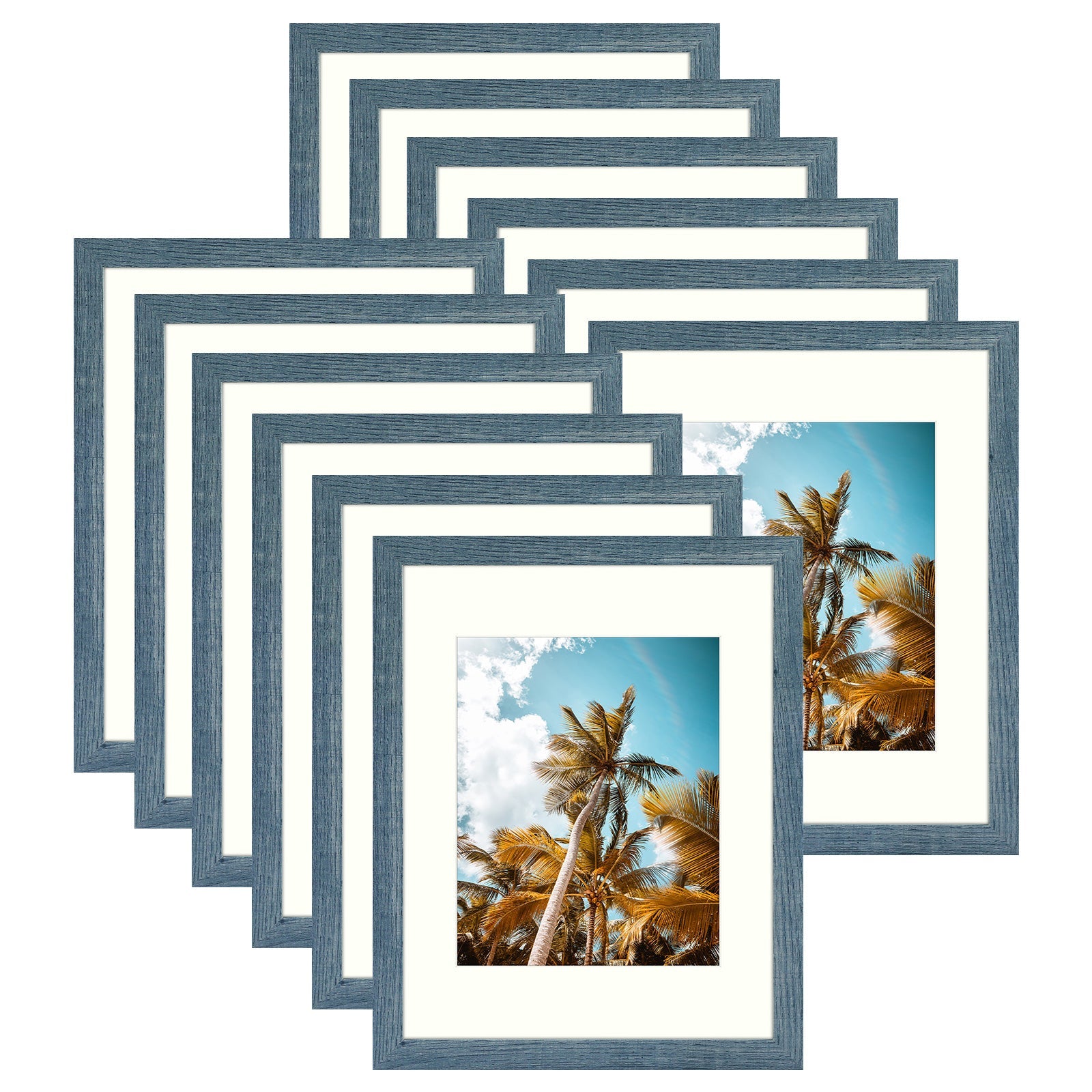 11x14 Picture Frame for 8x10 Photo with Ivory Mat and Real Glass (12 Pack) Blue Picture Frame Golden State Art