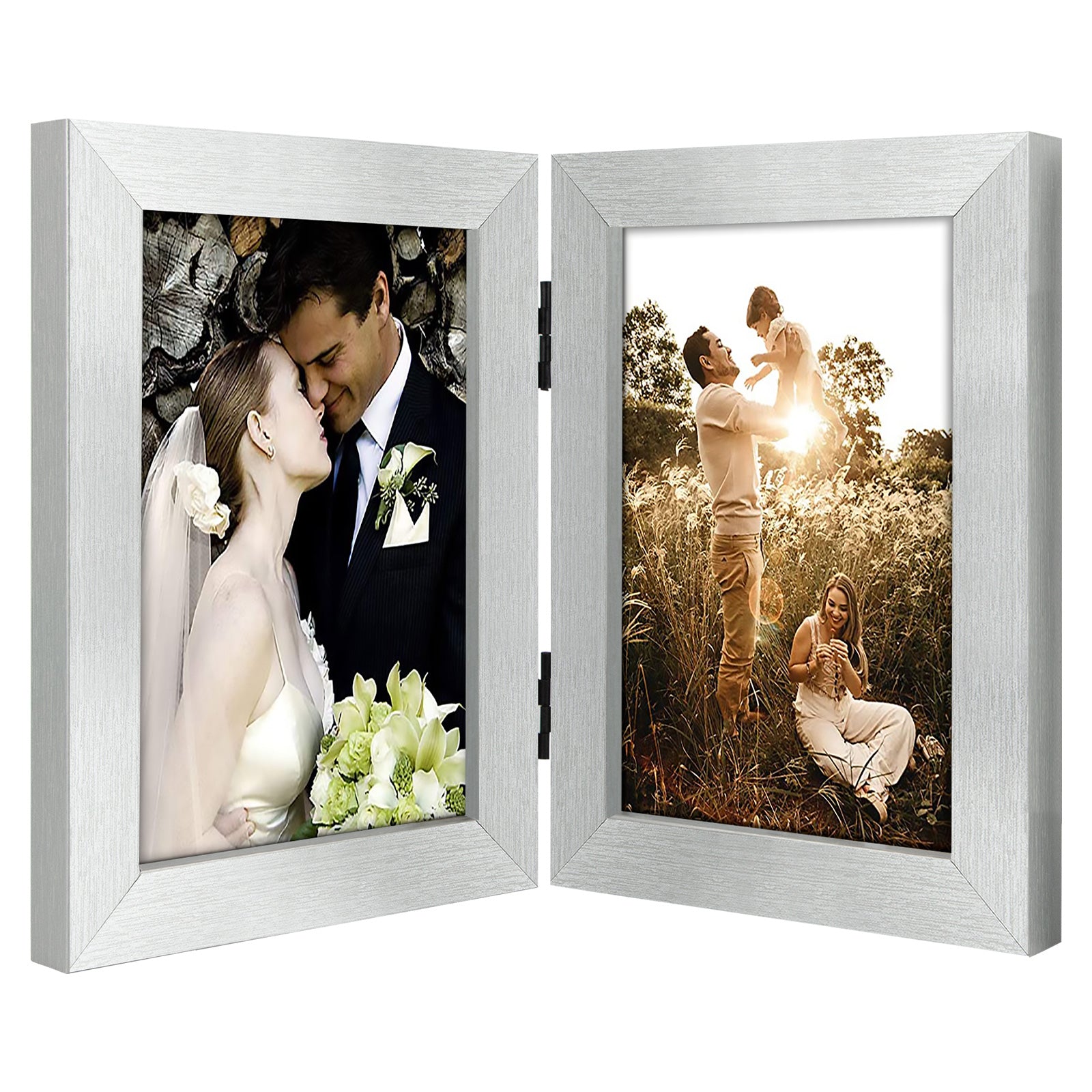 Hinged Frames Displays 2 Photos with Real Glass(10 Pack) 5x7 Silver Picture Frame Golden State Art