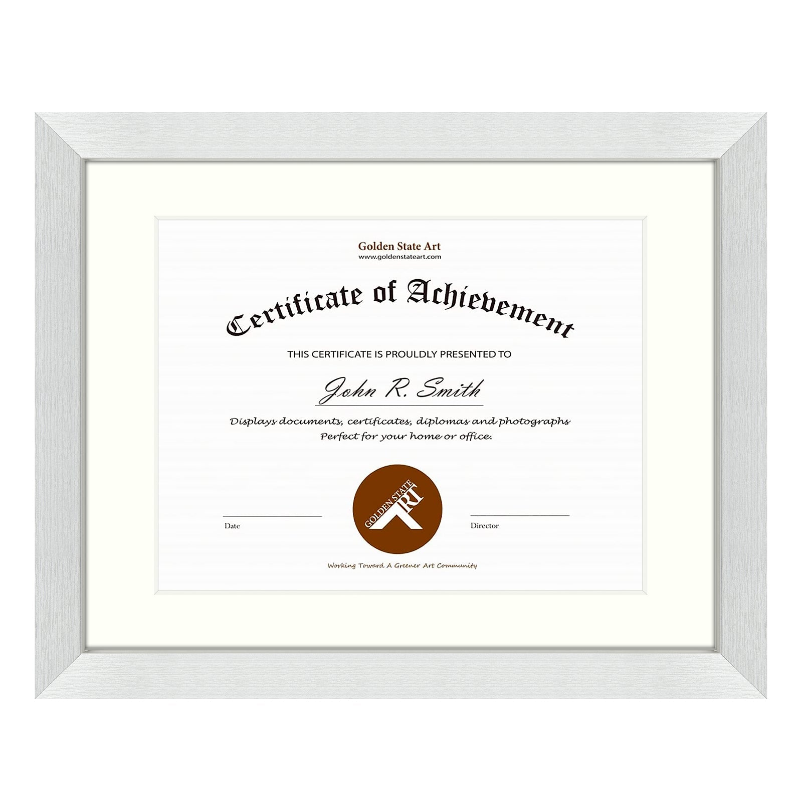 11x14 Diploma Frames For 8.5x11 Document & Certificate with Ivory Mat and Real Glass(8 Pack) Silver Golden State Art