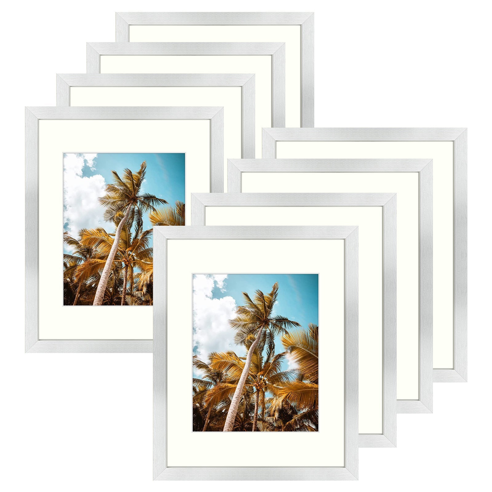 11x14 Picture Frame for 8x10 Photo with Ivory Mat and Real Glass (8 Pack) Silver Picture Frame GSA