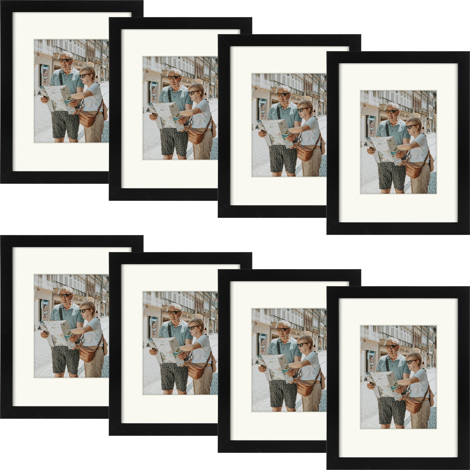 9X12 Picture Frame for 6x8 Photo with Ivory Mat and Tempered Glass(8 Pack)