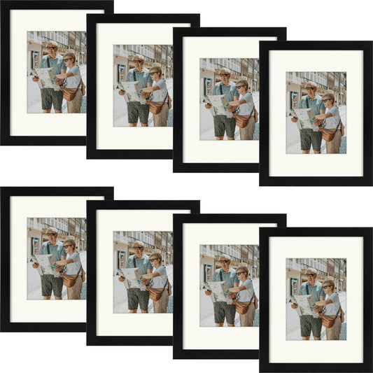 9X12 Picture Frame for 6x8 Photo with Ivory Mat and Tempered Glass(8 Pack)