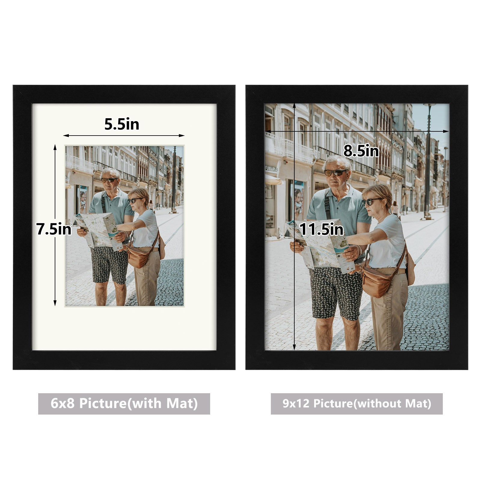 9X12 Picture Frame for 6x8 Photo with Ivory Mat and Tempered Glass(8 Pack)