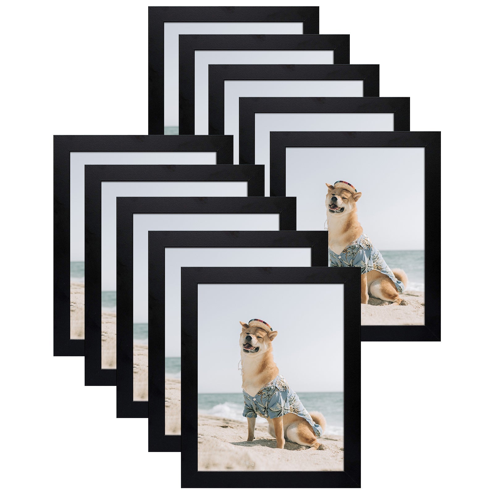 8x10 Picture Frame for 5x7 Photo with Ivory Mat and Real Glass (10 Pack) Black Picture Frame GSA