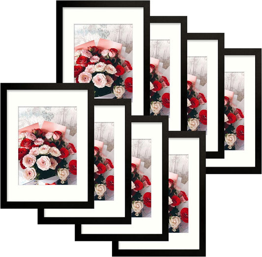 12x16 Picture Frame for 8.5x11 with Mat or 12x16 without Mat with Ivory Mat and Acrylic Plexiglass (8 Pack) Black Picture Frame Golden State Art