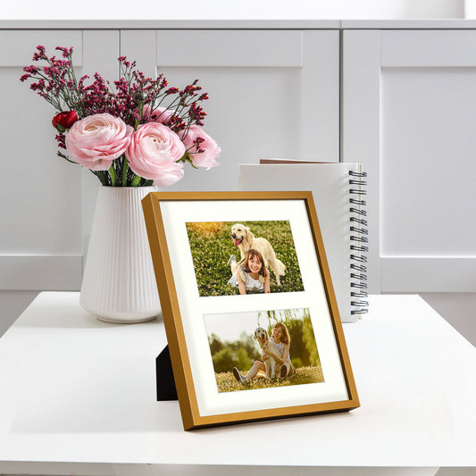 Aluminum Collage Picture Frame with 2 Openings Ivory Mat 1.02 inches Thickness