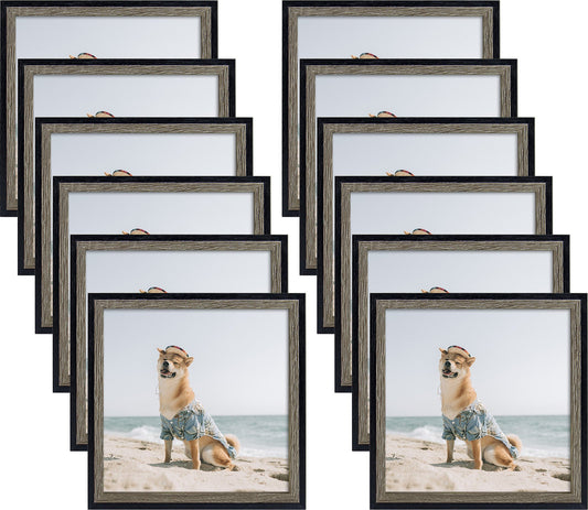 MDF Picture Frame with Real Glass(12 Pack) 8x8 Black & Grey Picture Frame Golden State Art