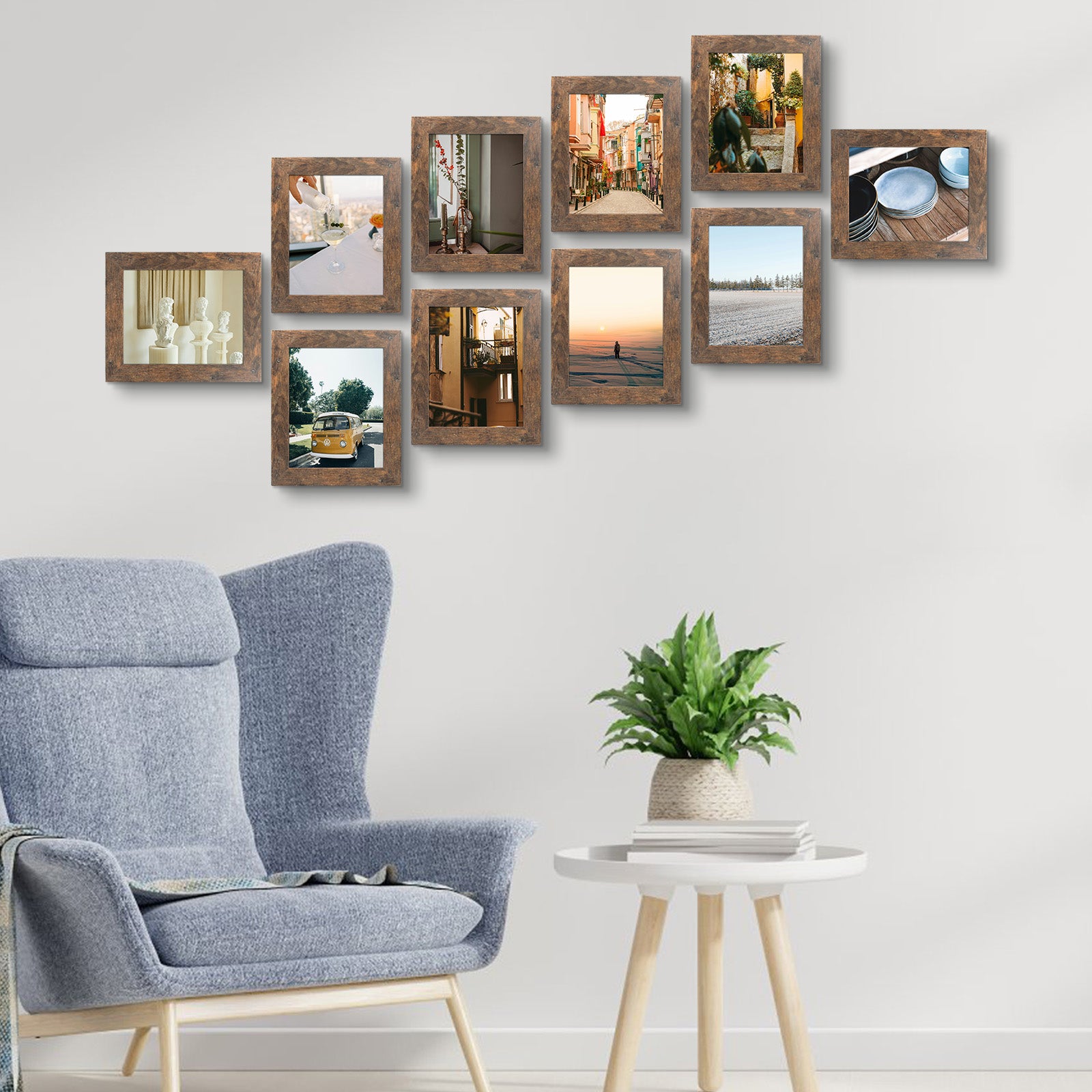 Picture Frame - Wide Molding - Wood Grain Style - Easel For Tabletop Display, Back Hangers For Wall Display-Real Glass