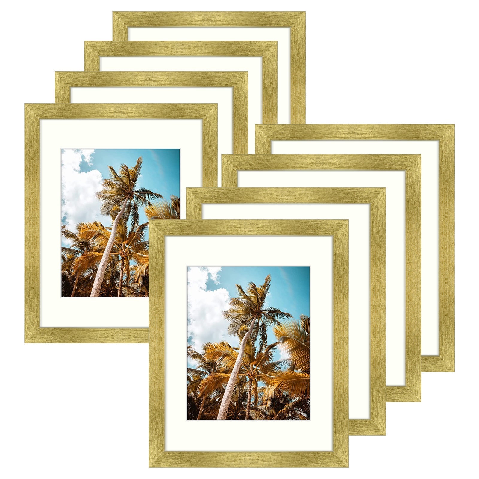 11x14 Picture Frame for 8x10 Photo with Ivory Mat and Real Glass (8 Pack) Gold Picture Frame GSA