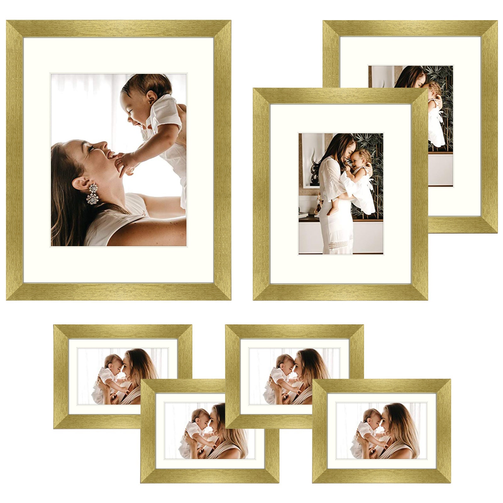 28 Pack Gallery Frames four 11x14, eight 8x10, sixteen 5x7 Picture Frames with Ivory Mat and Real Glass Gold Picture Frame Golden State Art