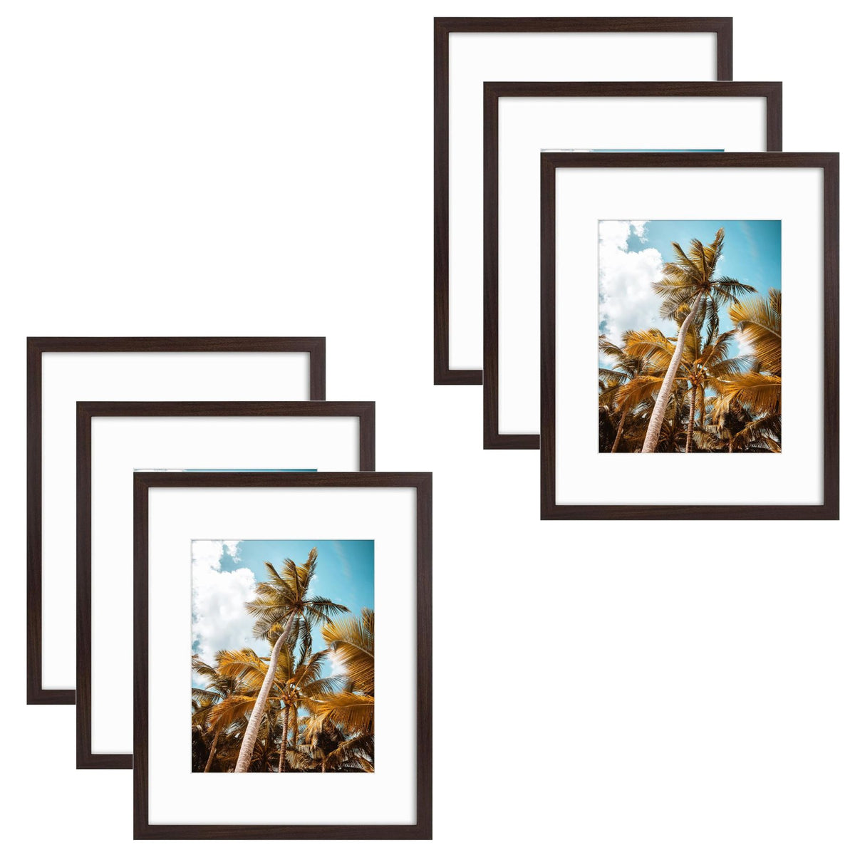 16x20 MDF Frame 0.71 Inch for 11x14 Picture with White Mat- Pack of 6 Walnut Picture Frames Golden State Art