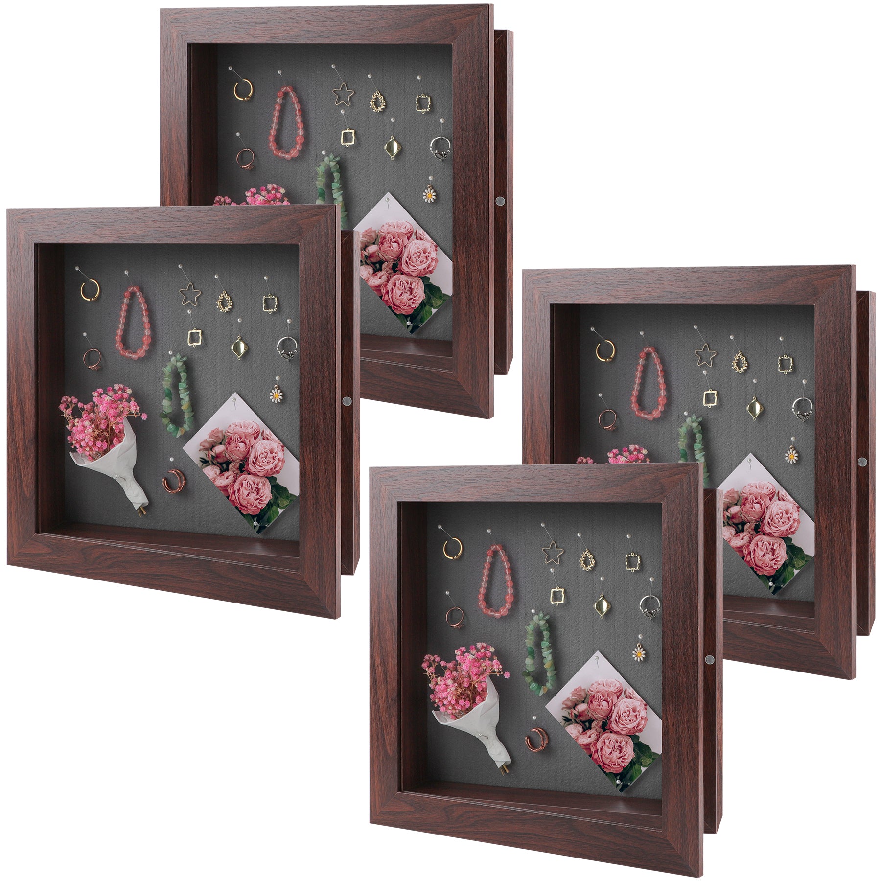 Shadow Box Frame, 2-inch Depth, Great for Collages, Collections, Mementos, 6 Pins Included (4 Pack) 11x11 Brown Golden State Art