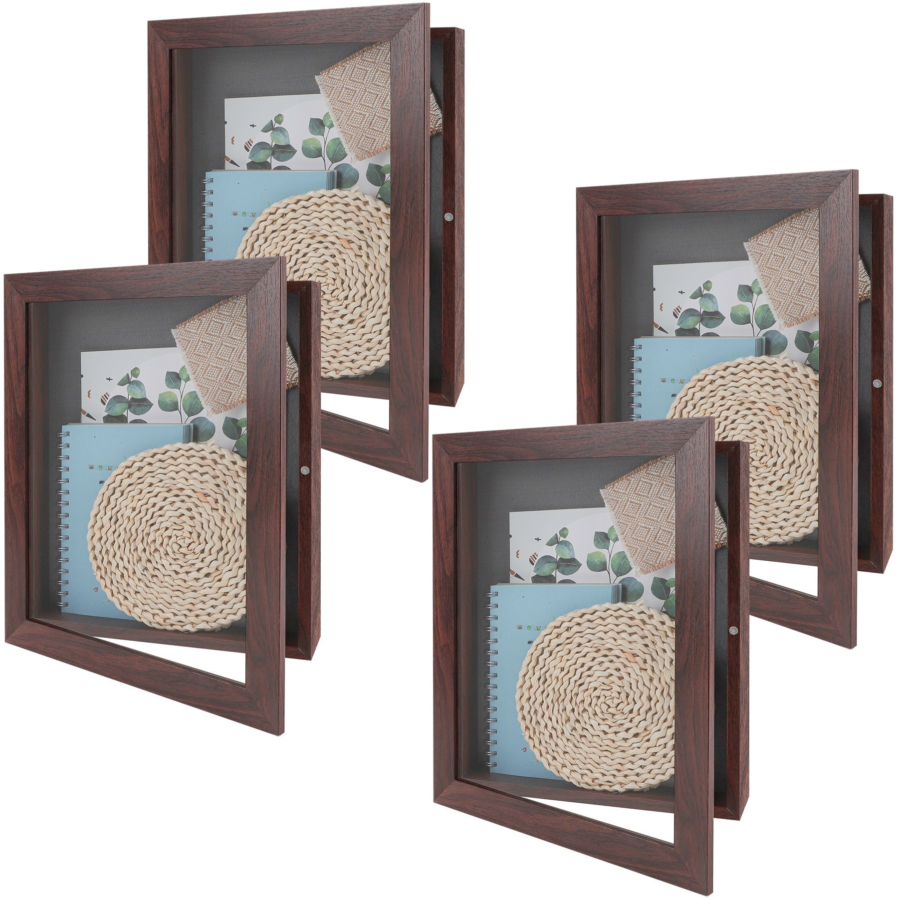 Shadow Box Frame, 2-inch Depth, Great for Collages, Collections, Mementos, 6 Pins Included (4 Pack) 11x14 Brown Golden State Art