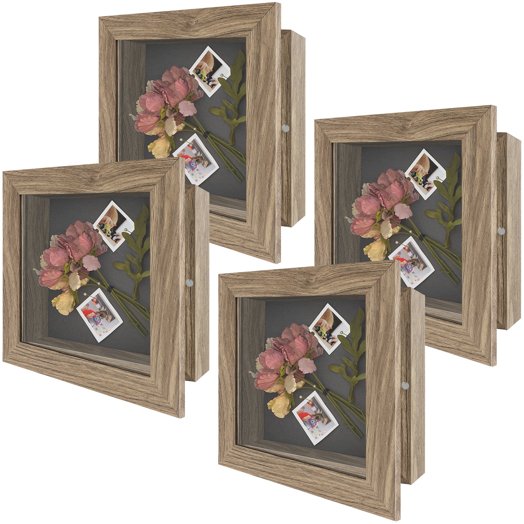 Shadow Box Frame, 2-inch Depth, Great for Collages, Collections, Mementos, 6 Pins Included (4 Pack) 8x8 Light Brown Golden State Art