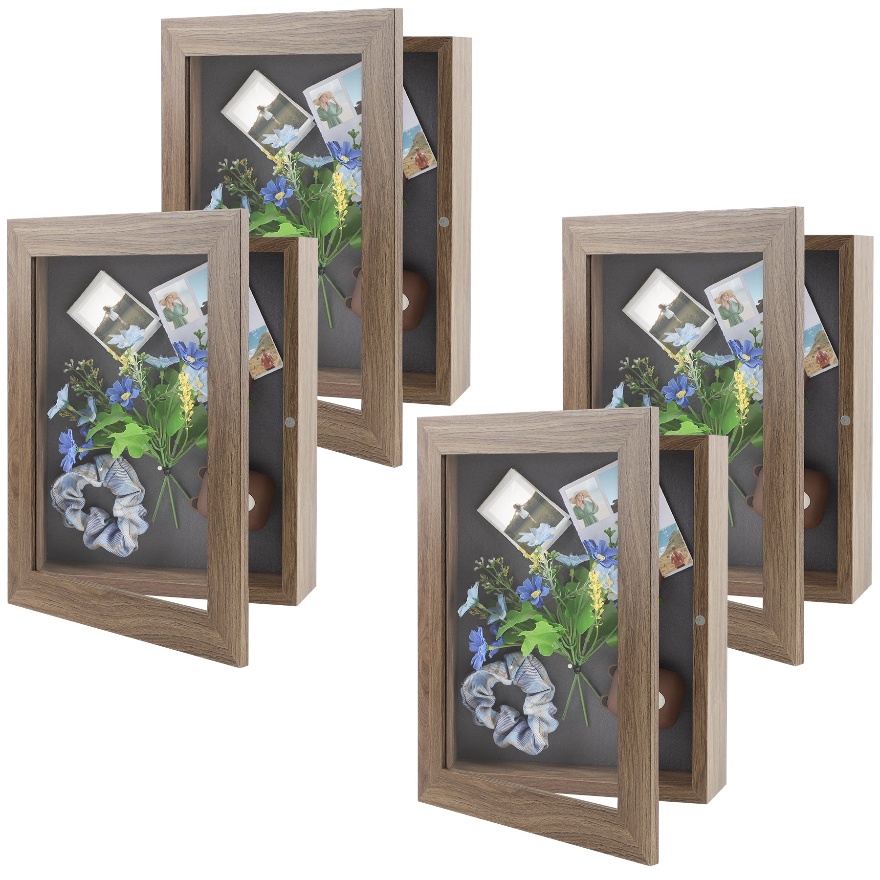 Shadow Box Frame, 2-inch Depth, Great for Collages, Collections, Mementos, 6 Pins Included (4 Pack) 8.5x11 Light Brown Golden State Art