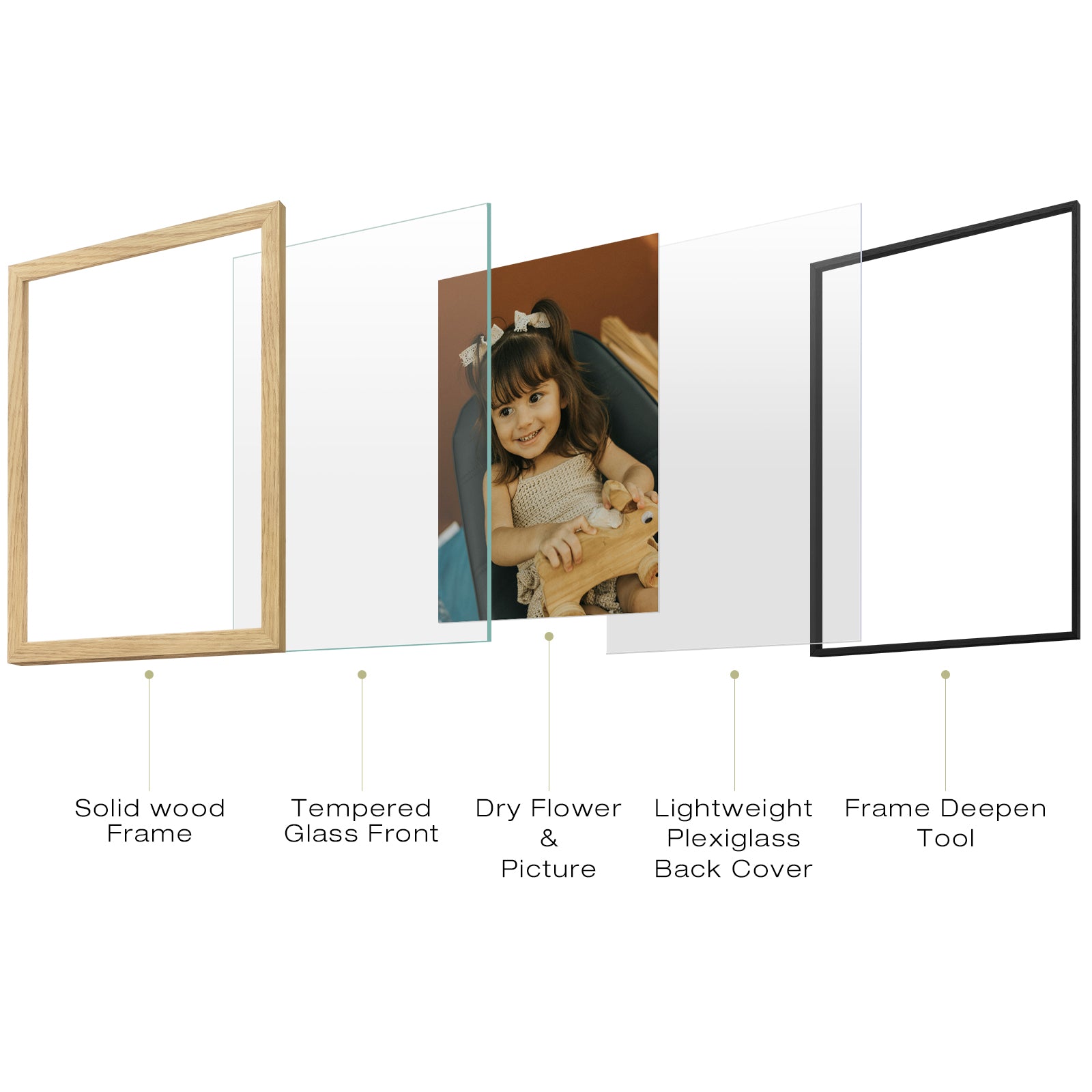 Golden State Art, Solid Wood Floating Picture Frame ¨C 8.5x11, 11x14, 12x16 with Real Glass
