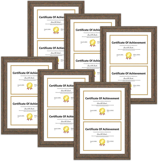 14x20 Double Diploma Wood Frame 0.945 Inch for 8.5x11 Picture - Pack of 6 Pack