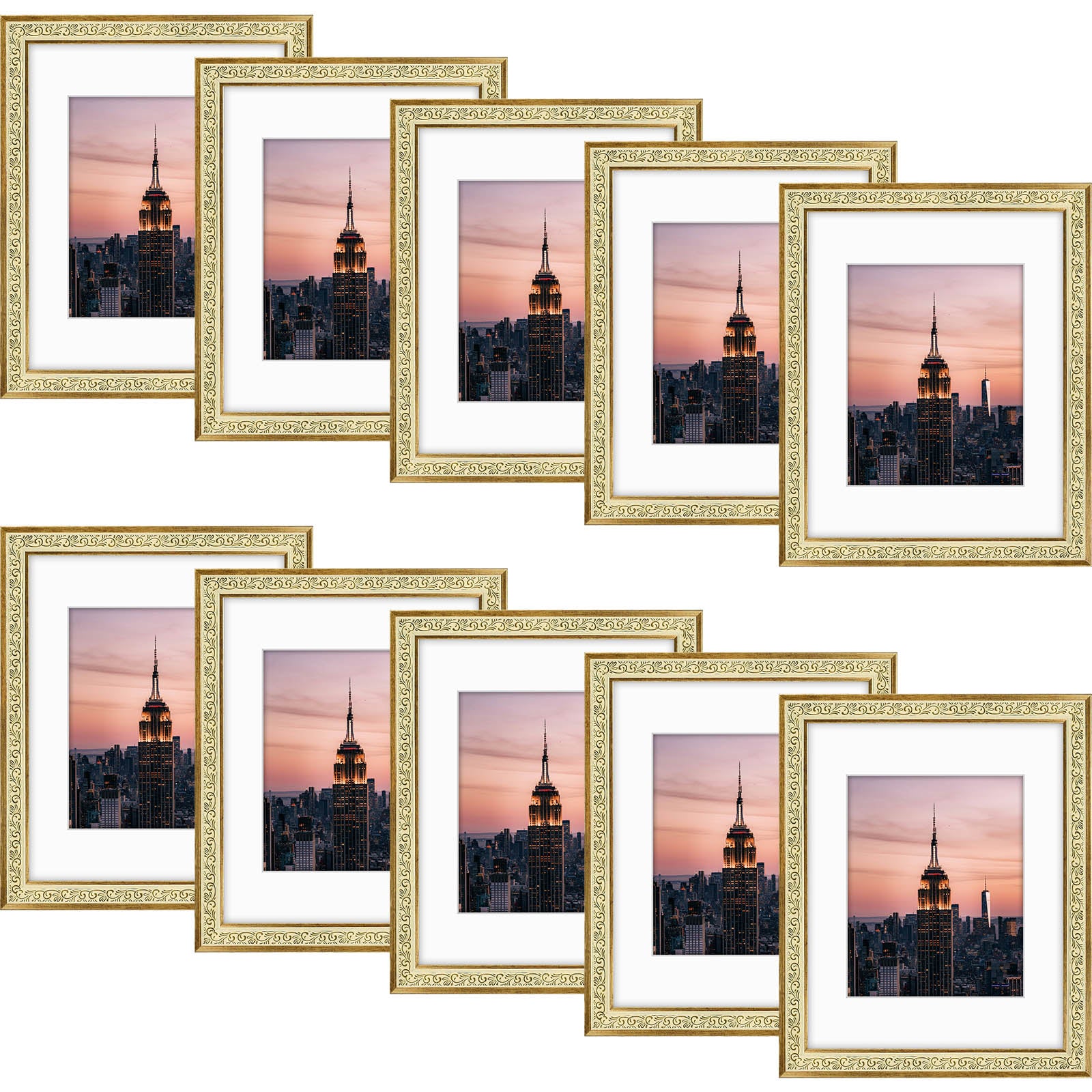 Golden State Art Antique Gold 11x14 Picture Frame with Mat for 8x10 Photos
