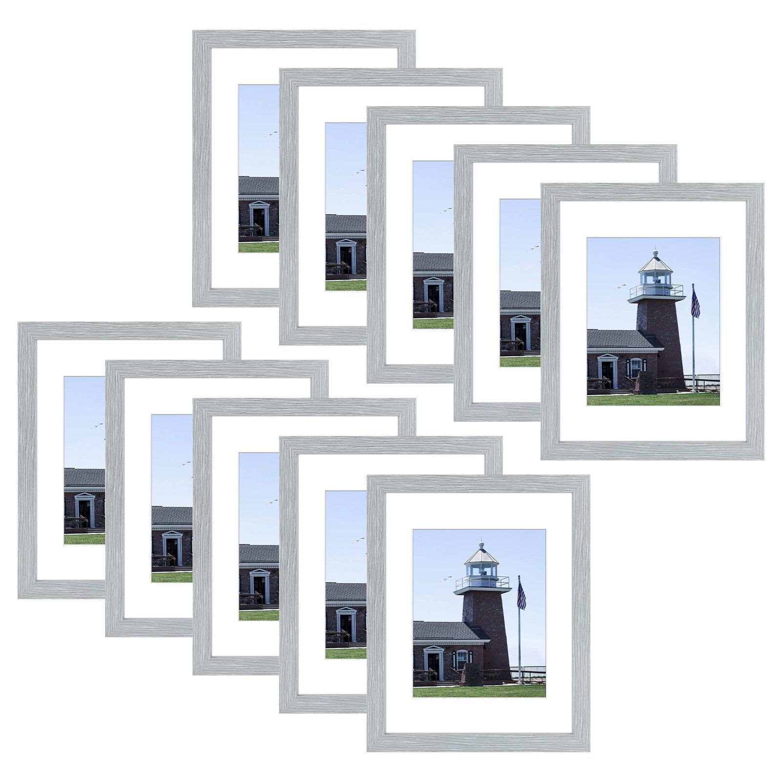 11x14 Wood Frame for 8x10 Picture and White Mat(10 Pack) Grey Picture Frames Golden State Art