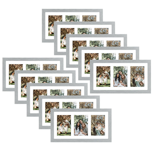 9x18 Wood Frame 0.75 Inch for Three 5x7 Picture - Pack of 10