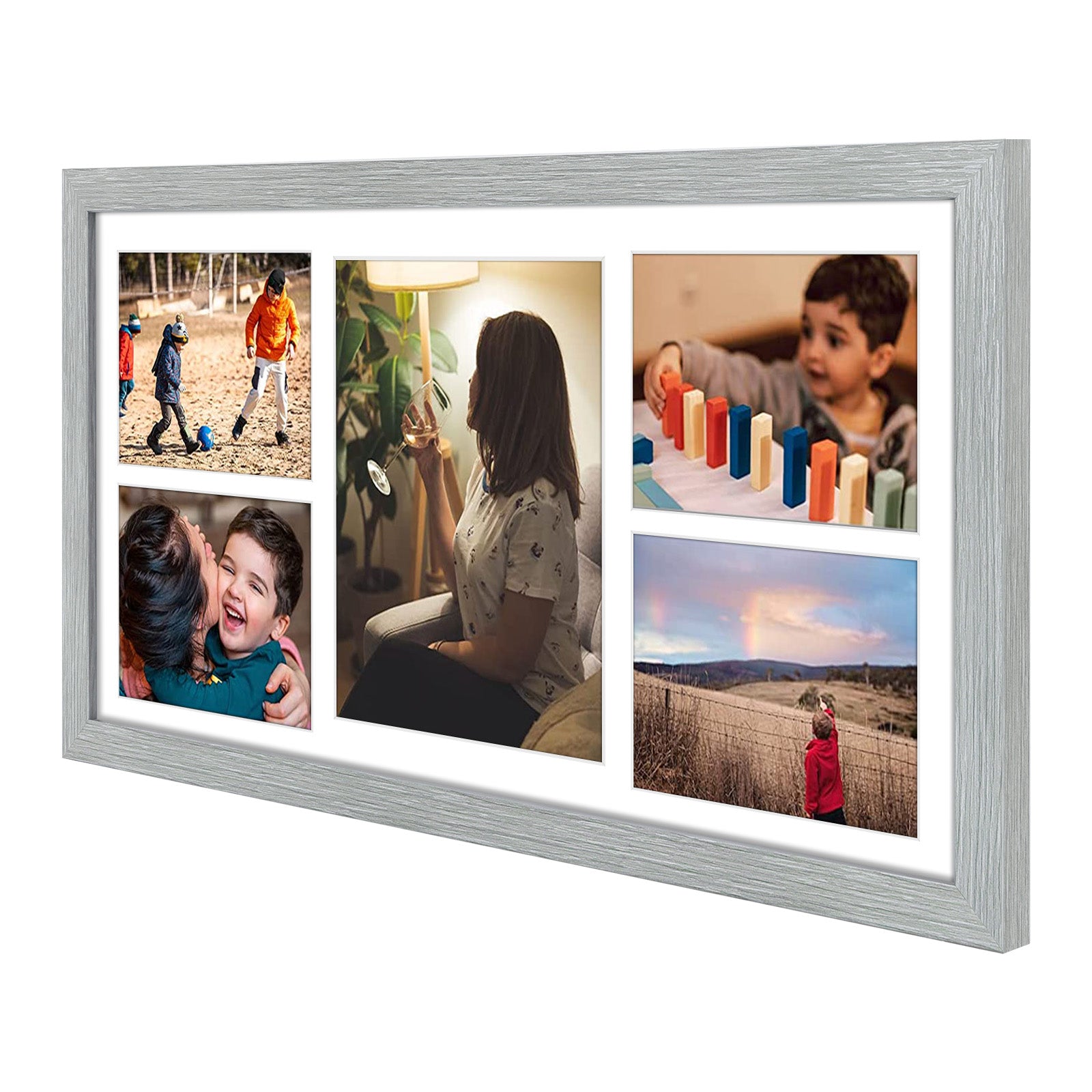 12x24.5 Wood Collage Frame for 5 Photos - One 8x10 & Four 5x7 Pictures | 2024 Collage Frame | White Frame | Black Frame | Silver Frame