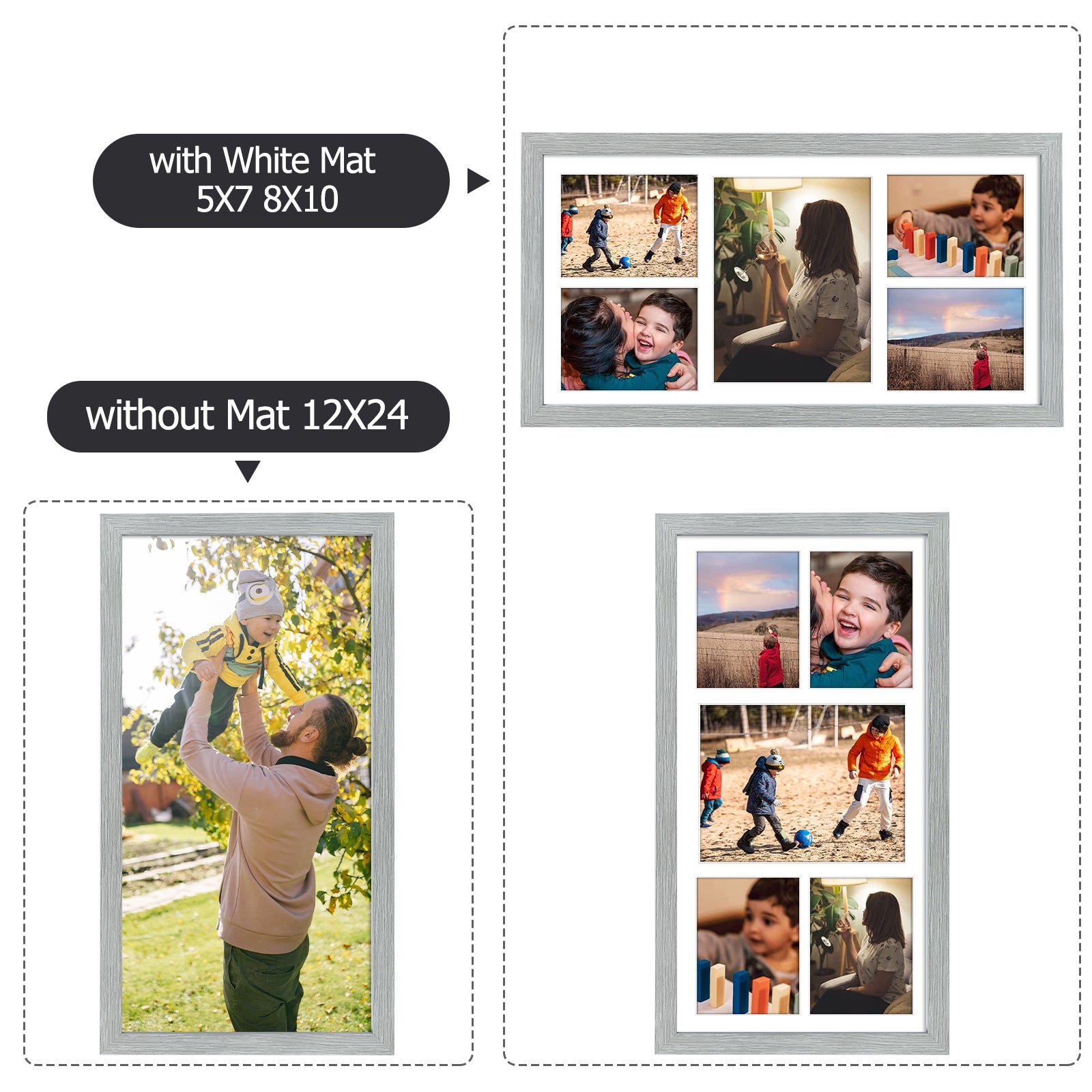 12x24.5 Wood Collage Frame for 5 Photos - One 8x10 & deals Four 5x7 Pictures | Collage Frame | White Frame | Black Frame | Silver Frame