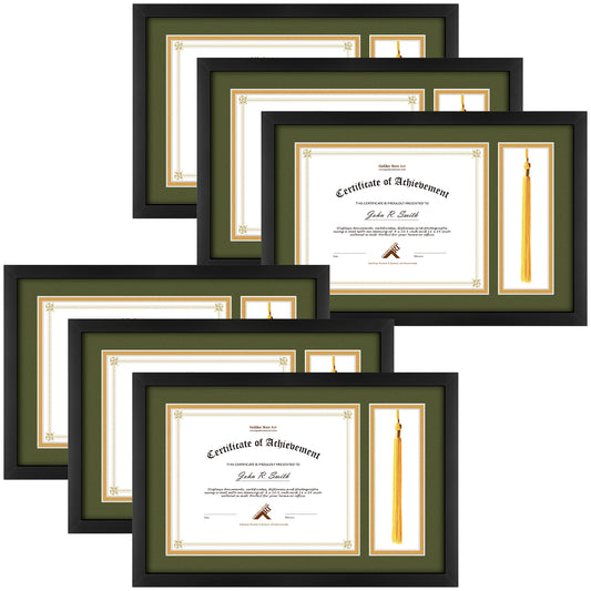 Clearance 11x17.5 Wood Frame For 8.5x11 Document/Certificate with Double Mat And Real Glass-Pack Of 6