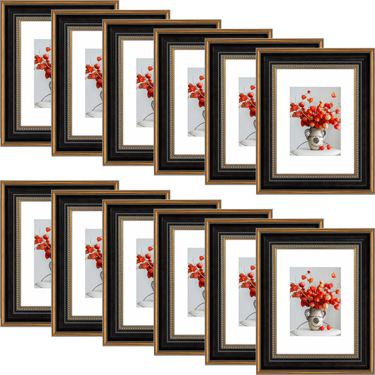 9x12 Picture Frame with Mat for 6x8 Photo,Ornate Gold/Black Color, Pack of 12