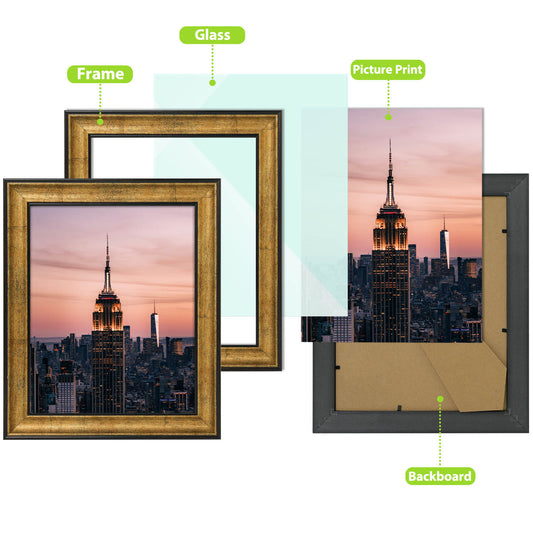 Golden State Art Antique Gold 8x10 Picture Frame with Black Trim & Real Glass